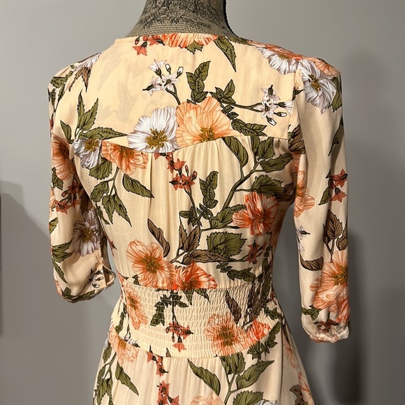 Jaase peach/orange floral bohemian maxi dress with button stern front size XS - Picture 4 of 11